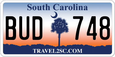 SC license plate BUD748