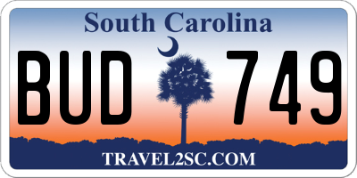 SC license plate BUD749