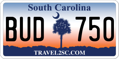 SC license plate BUD750