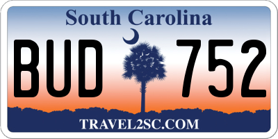 SC license plate BUD752