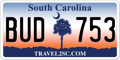 SC license plate BUD753
