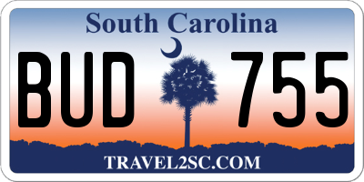 SC license plate BUD755