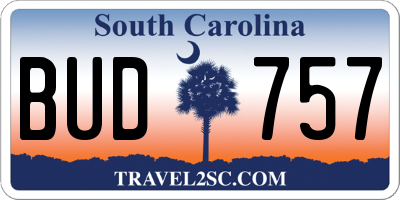 SC license plate BUD757