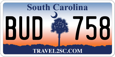 SC license plate BUD758