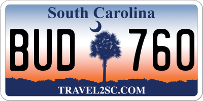 SC license plate BUD760