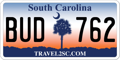 SC license plate BUD762