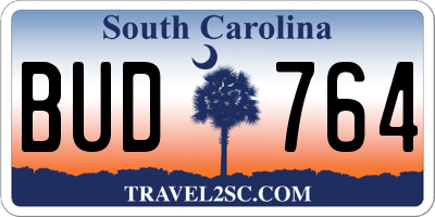 SC license plate BUD764