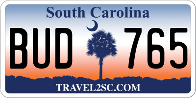 SC license plate BUD765