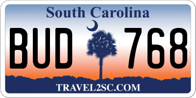 SC license plate BUD768