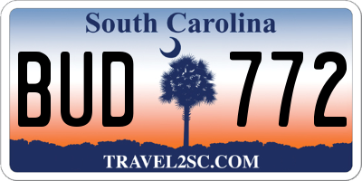 SC license plate BUD772