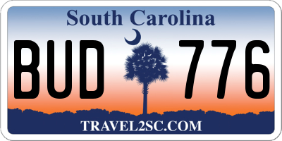 SC license plate BUD776