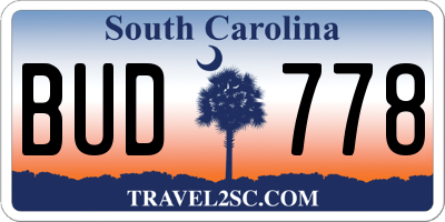 SC license plate BUD778