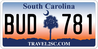 SC license plate BUD781