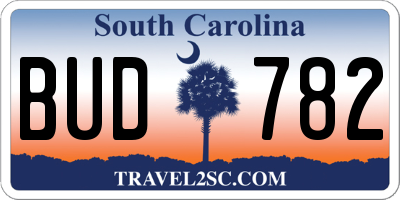 SC license plate BUD782