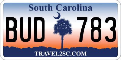 SC license plate BUD783