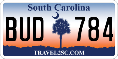 SC license plate BUD784