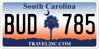 SC license plate BUD785