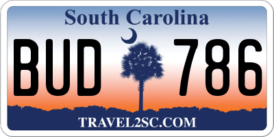 SC license plate BUD786