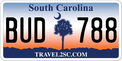 SC license plate BUD788