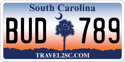 SC license plate BUD789