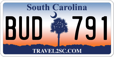 SC license plate BUD791
