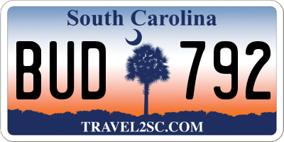 SC license plate BUD792