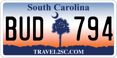 SC license plate BUD794