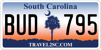 SC license plate BUD795