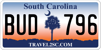 SC license plate BUD796