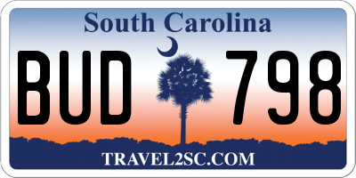 SC license plate BUD798