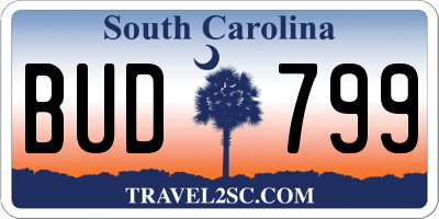 SC license plate BUD799