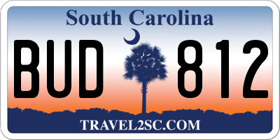 SC license plate BUD812