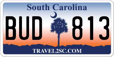 SC license plate BUD813