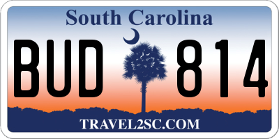 SC license plate BUD814