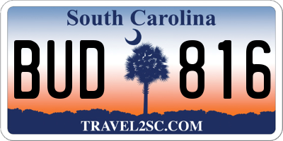 SC license plate BUD816
