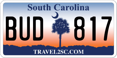 SC license plate BUD817