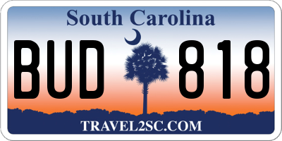 SC license plate BUD818
