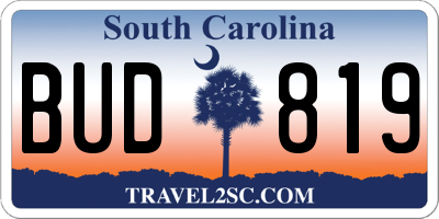 SC license plate BUD819