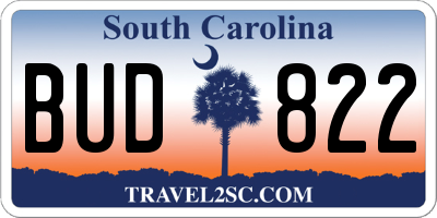 SC license plate BUD822