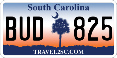 SC license plate BUD825