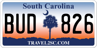 SC license plate BUD826