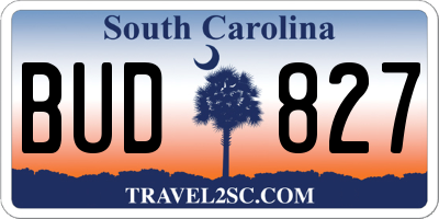 SC license plate BUD827