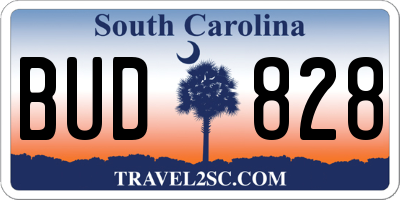 SC license plate BUD828