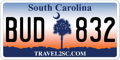 SC license plate BUD832