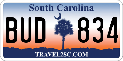 SC license plate BUD834