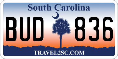 SC license plate BUD836