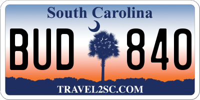 SC license plate BUD840
