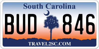 SC license plate BUD846