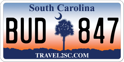 SC license plate BUD847