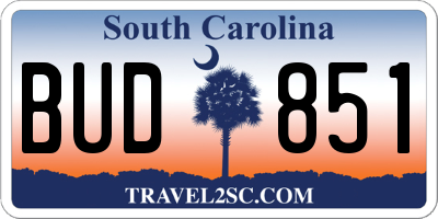 SC license plate BUD851